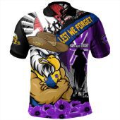 West Coast Eagles Polo Shirt ANZAC Day Honor Purple Valor And Spirit