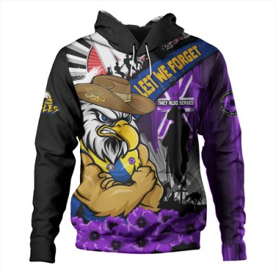West Coast Eagles Hoodie ANZAC Day Honor Purple Valor And Spirit