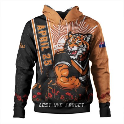 Wests Tigers Hoodie Anzac Day Lest We Forget Strong Fighting Spirit