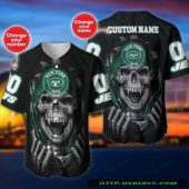 NFL New York Jets Custom Name Number Skull Baseball Jersey