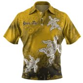 [Custom] Australia Aboriginal Inspired Polo Shirt - Indigenous Turtle Ocean Dot Painting Art Yellow