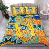Australia Animals Platypus Aboriginal Bedding Set - Green Platypus With Aboriginal Art Dot Painting Patterns Inspired Bedding Set
