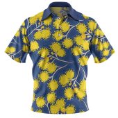 Australia Flowers Aboriginal Polo Shirt - Yellow Wattle Flowers With Aboriginal Dot Art Polo Shirt