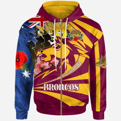 Brisbane Broncos Hoodie - Custom Remembrance Broncos With Poppy And Rosemary Hoodie