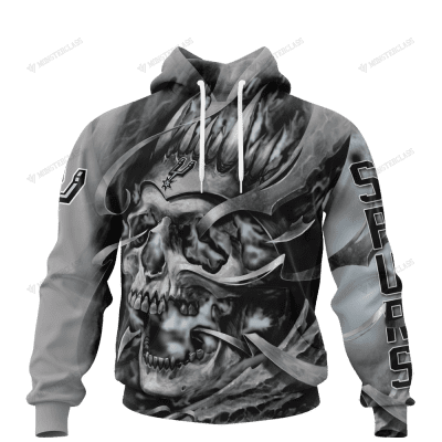 NBA San Antonio Spurs Custom Name Number Skull Pullover Hoodie