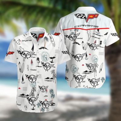 Chevrolet Corvette White Hawaiian Shirt