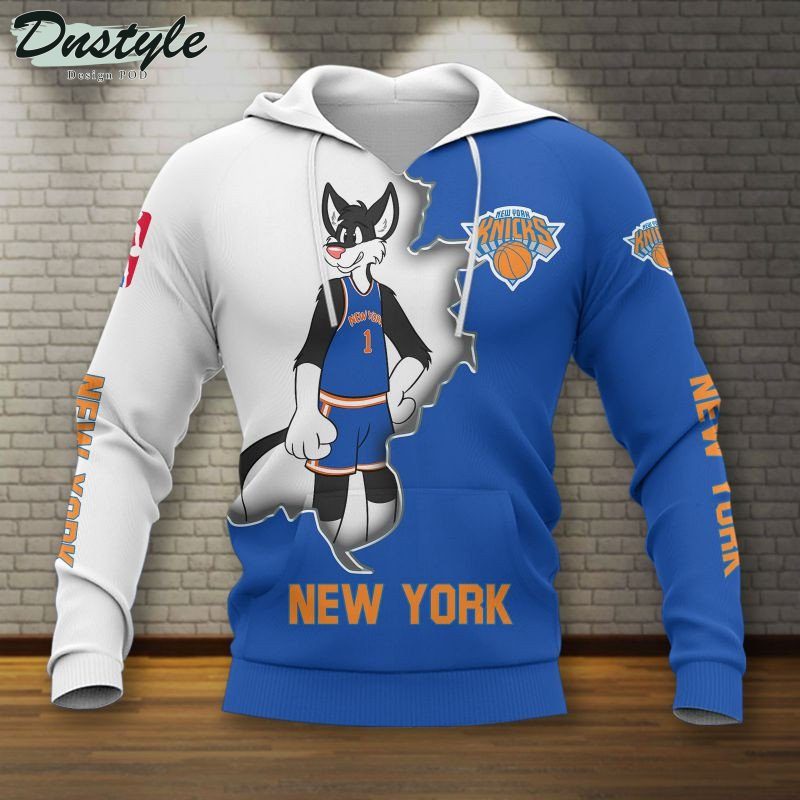 NBA New York Knicks White Blue Masoct Scratch Pullover Hoodie NBA New York Knicks White Blue Masoct Scratch Pullover Hoodie
