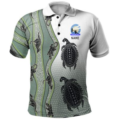 Australia Polo Shirt - Aboriginal Inspired with Kangaroo, Lizard, Turtle and Dotted Crooked Stripes Pattern