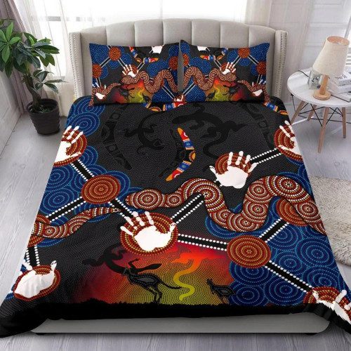 Australia Aboriginal Inspired Bedding Set - Australian Boomerang and Snake Indigenous Art Australia Aboriginal Inspired Bedding Set - Australian Boomerang and Snake Indigenous Art
