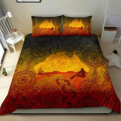 Australia Aboriginal Inspired Bedding Set - Australian Map with Indigenous Color