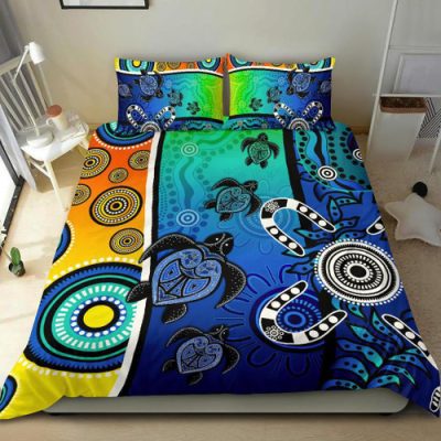 [Custom] Australia Aboriginal Inspired Bedding Set - Indigenous Turtle Ocean Dot Painting Art