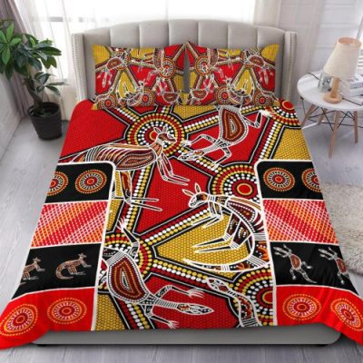 Australia National Rugby Team Bedding Set - Custom Australian Kangaroo & Aboriginal Inspired Patterns Dot Art Painting Bedding Set