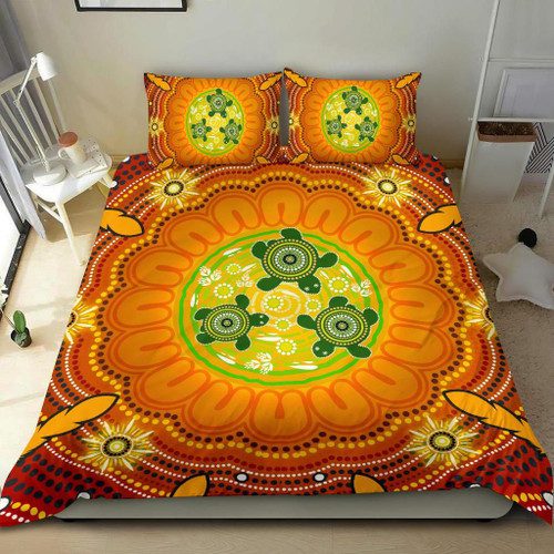 Australia Aboriginal Inspired Bedding Set - Turtle Circle Dot Painting Art Australia Aboriginal Inspired Bedding Set - Turtle Circle Dot Painting Art