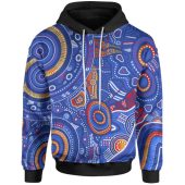 Australia Aboriginal Inspired Hoodie - Indigenous Footprint Patterns Blue Color
