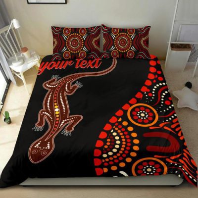Australia Aboriginal Inspired Bedding Set - Aboriginal Inspired Lizard With Dot Painting Patterns