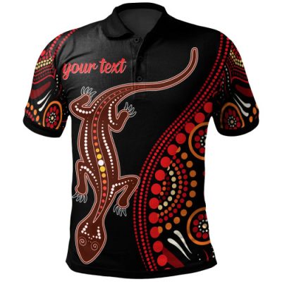 Australia Aboriginal Inspired Custom Polo Shirt - Aboriginal Inspired Lizard With Dot Painting Pattern