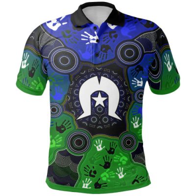 Australia Torres Strait Islands Inspired Polo Shirt- Torres Strait Symbol With Indigenous Patterns
