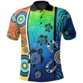 Australia Aboriginal Inspired Polo Shirt - Indigenous Turtle Dot Painting Art