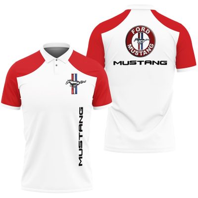 Ford Mustang Red White Polo Shirt
