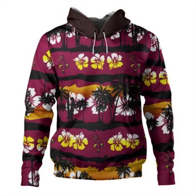 Brisbane Broncos Hoodie - Tropical Hibiscus and Coconut Trees