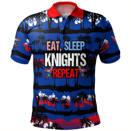 Newcastle Knights Sport Polo Shirt - Eat Sleep Repeat With Tropical Patterns Newcastle Knights Sport Polo Shirt - Eat Sleep Repeat With Tropical Patterns