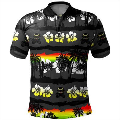 Penrith Panthers Polo Shirt - Tropical Hibiscus and Coconut Trees