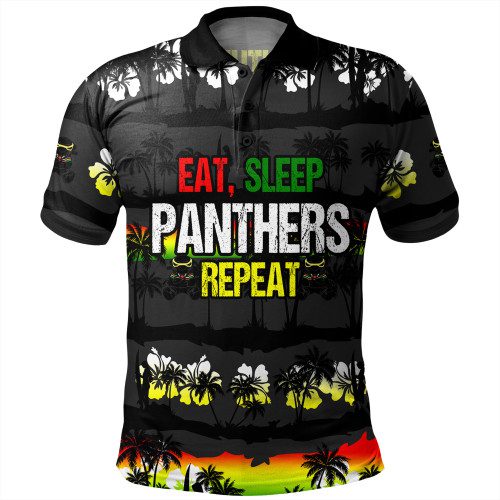 Penrith Panthers Polo Shirt - Eat Sleep Repeat With Tropical Patterns Penrith Panthers Polo Shirt - Eat Sleep Repeat With Tropical Patterns