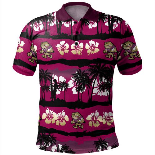 Queensland Sport Polo Shirt - Tropical Hibiscus and Coconut Trees Queensland Sport Polo Shirt - Tropical Hibiscus and Coconut Trees
