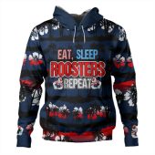 Sydney Roosters Hoodie - Eat Sleep Repeat With Tropical Patterns