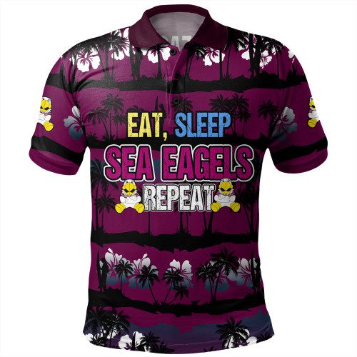 Manly Warringah Sea Eagles Polo Shirt - Eat Sleep Repeat With Tropical Patterns Manly Warringah Sea Eagles Polo Shirt - Eat Sleep Repeat With Tropical Patterns