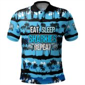 Cronulla-Sutherland Sharks Polo Shirt - Eat Sleep Repeat With Tropical Patterns