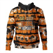 Wests Tigers Hoodie - Eat Sleep Repeat With Tropical Patterns