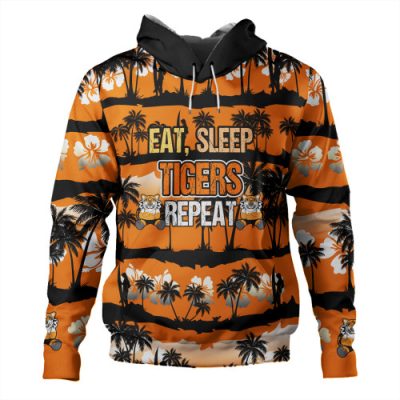 Wests Tigers Hoodie - Eat Sleep Repeat With Tropical Patterns