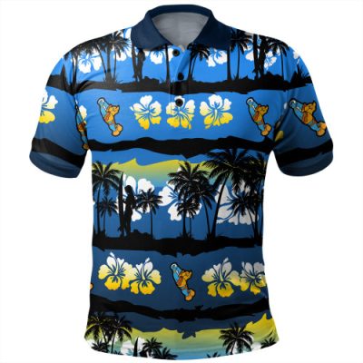 Gold Coast Titans Sport Polo Shirt - Tropical Hibiscus and Coconut Trees