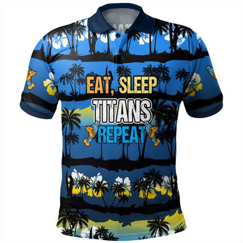 Gold Coast Titans Sport Polo Shirt - Eat Sleep Repeat With Tropical Patterns Gold Coast Titans Sport Polo Shirt - Eat Sleep Repeat With Tropical Patterns