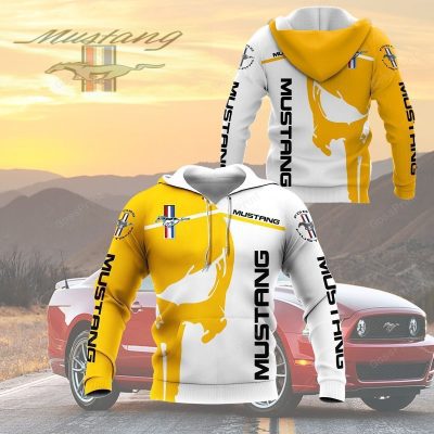 Ford Mustang White Yellow Pullover Hoodie