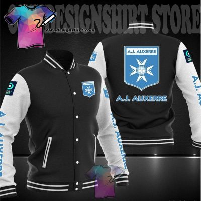 AJ Auxerre Black White Baseball Jacket