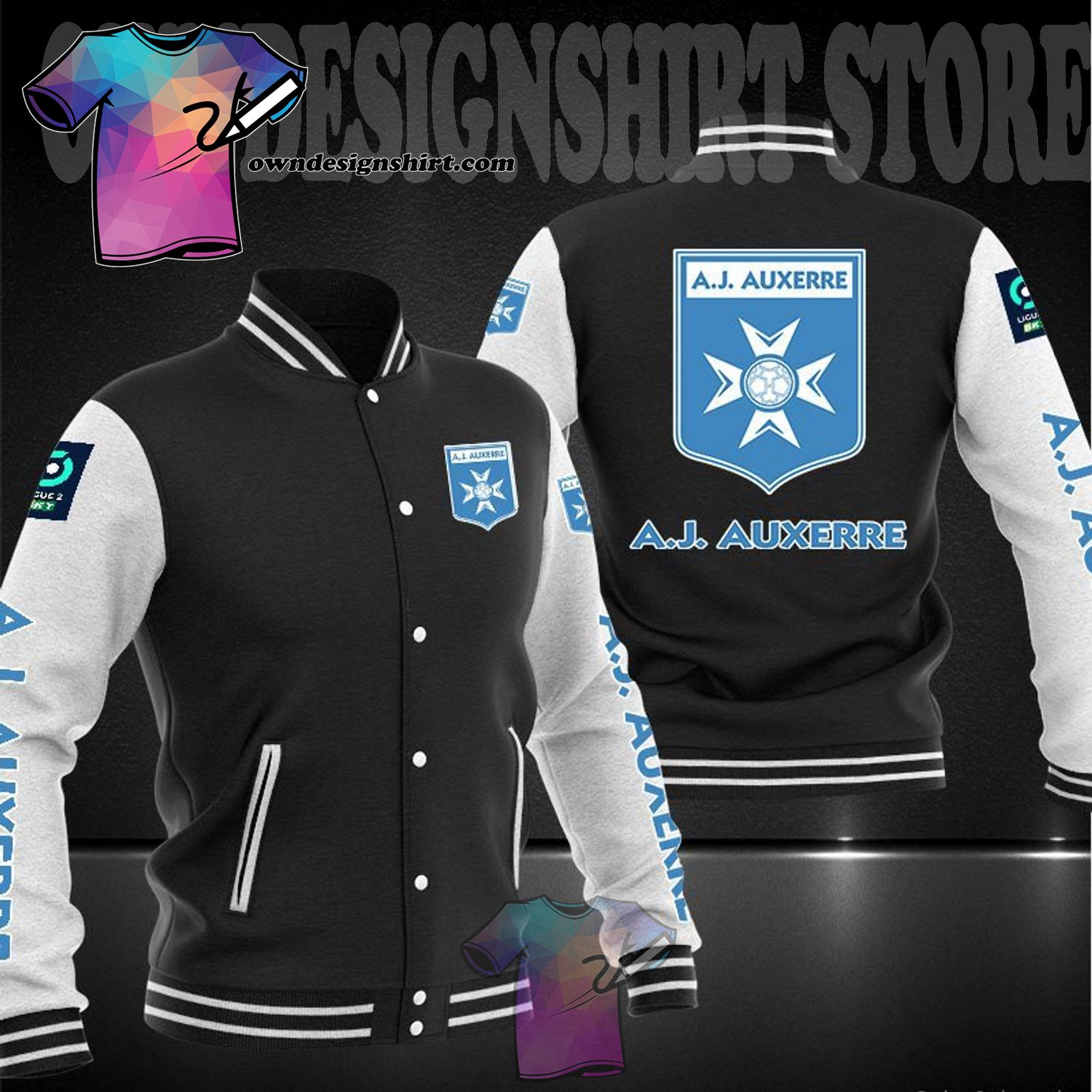 AJ Auxerre Black White Baseball Jacket AJ Auxerre Black White Baseball Jacket