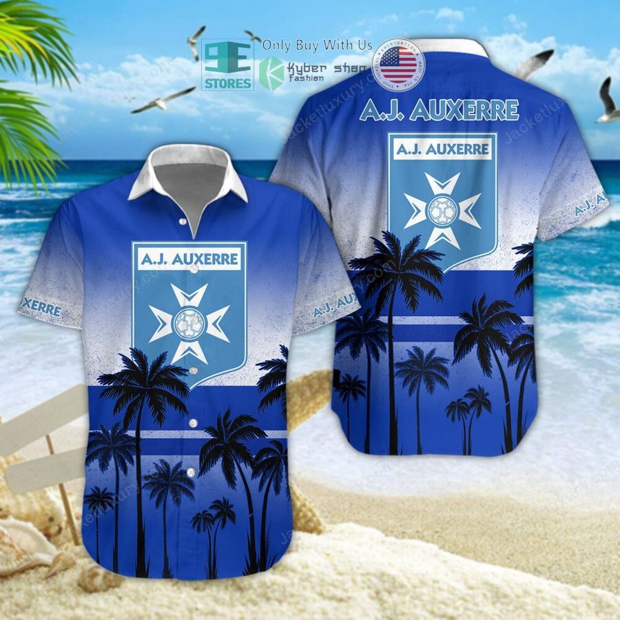 AJ Auxerre Palm Tree Hawaiian Shirt AJ Auxerre Palm Tree Hawaiian Shirt