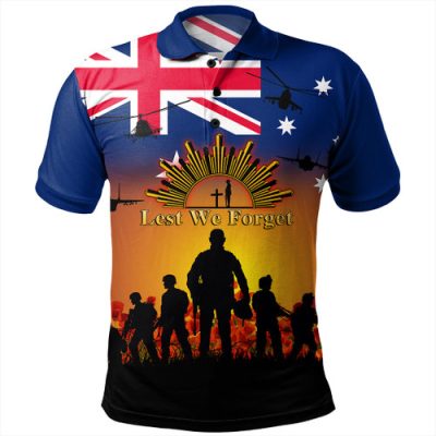 Australia Polo Shirt Anzac Flag With Soldiers Sunset
