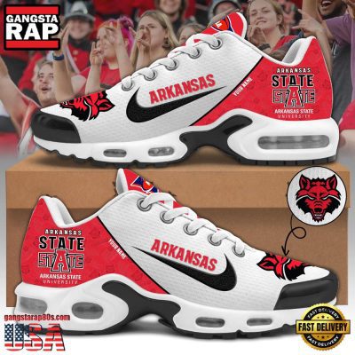 NCAA Custom Name Arkansas State Red Wolves Football Mascot Symbol Air Max Plus Shoes Running Sneakers