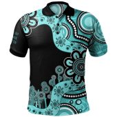 Australia Polo Shirt Custom Kadadjiny Aboriginal Corporation Indigenous Dot Painting Turquoise