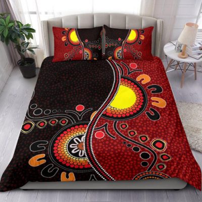 Australia Aboriginal Inspired Bedding Set - Australia Flag Dot Painting Art