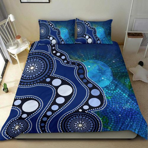Australia Aboriginal Inspired Bedding Set - Australia Indigenous Flag Circle Dot Painting Art (Blue) Australia Aboriginal Inspired Bedding Set - Australia Indigenous Flag Circle Dot Painting Art (Blue)