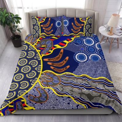 Australia Dot Painting Inspired Aboriginal Bedding Set - Brown Aboriginal Australian Art With Boomerang Bedding Set