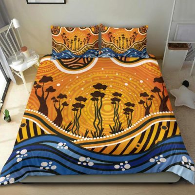 Australia Aboriginal Inspired Bedding Set - Boab Tree Dot Painting Art Vero2