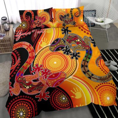 Australia Aboriginal Inspired Personalised Bedding Set - Couple Aboriginal Inspired Lizards