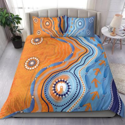 Australia Aboriginal Inspired Bedding Set - Indigenous Beach Dot Painting Art