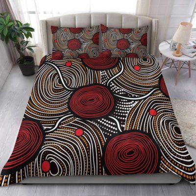 Australia Aboriginal Inspired Bedding Set - Indigenous Symbol Dot Painting Art Ver 11