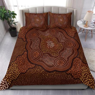 Australia Aboriginal Inspired Bedding Set - Indigenous Symbol Dot Painting Art Ver 12